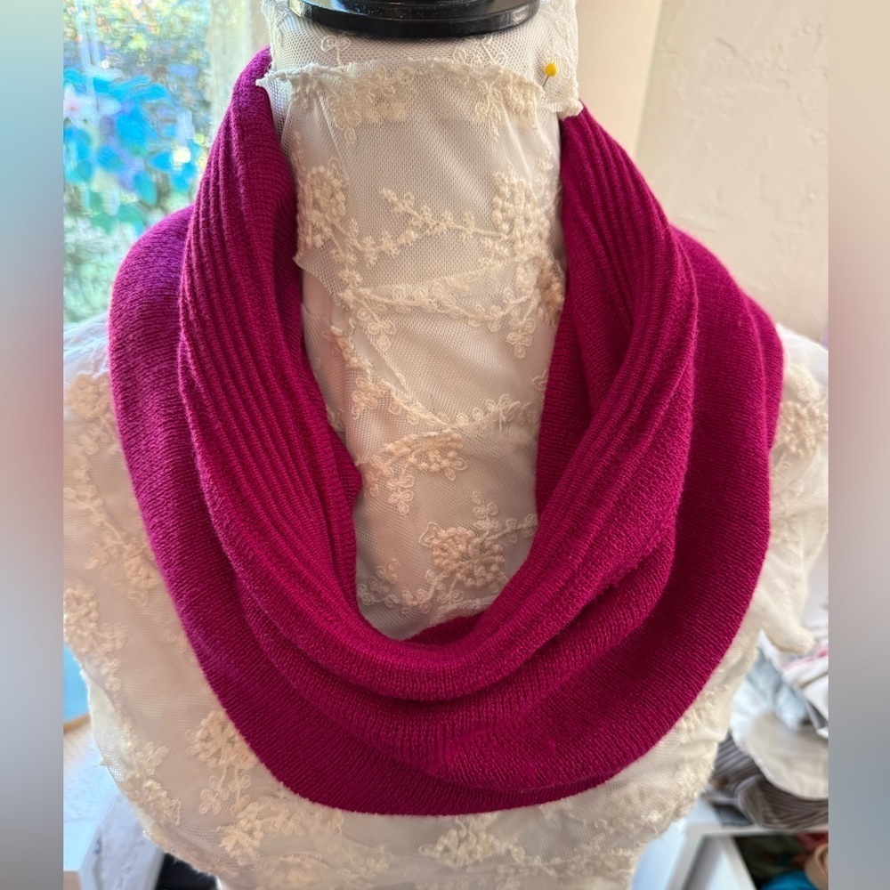 Magenta Fine Knit Ribbed Cowl Scarf